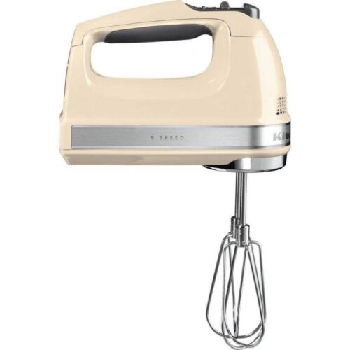 KitchenAid 5KHM9212BAC Electric Hand Mixer – Almond The Digital Hand Mixer is the little brother of the classic KitchenAid Stand Mixer. It’s particularly suited to busy cooks, or those with restricted counter top space. Rely on this smaller format to give big results, from delicious weekday dishes to elaborate weekend entertaining. Higher speeds will stir heavy doughs and thick batters. Turn to top speeds for whips and perfectly stiff egg whites. But with 9 speed settings and 4 attachments, you’ve got the flexibility to rustle up anything you fancy. Changing attachments is effortless, and with a cotton bag to keep the dishwasher safe attachments in, you’ll have a nifty and compact bit of kit on your hands. Power output 85 watts. 9 speed settings. Includes 4 attachments: beaters, dough hooks. Dishwasher safe parts. Soft grip handle. Weight 1.1kg. Manufacturer’s 2 year guarantee. EAN: 5413184160371.